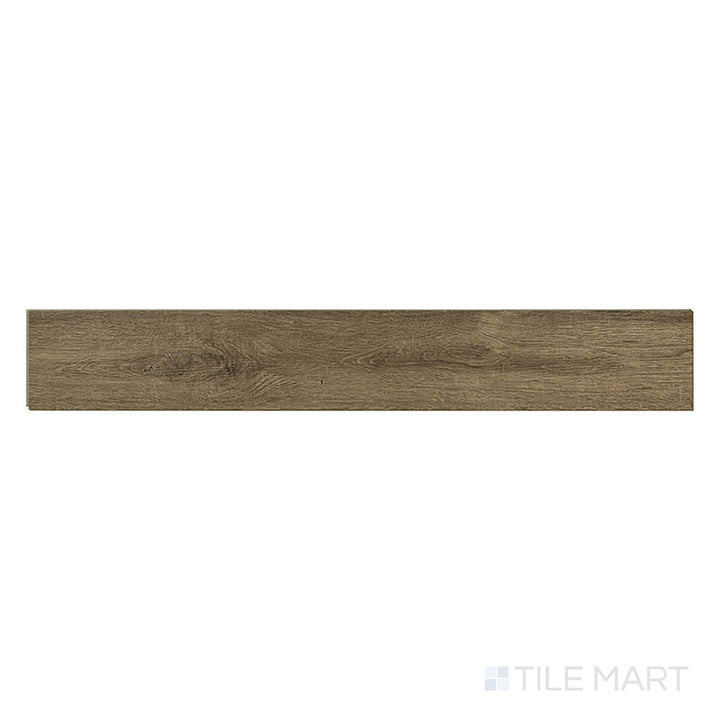 Seen from above, Prescott Walnut Waves 7x48 low gloss vinyl plank showcases rich walnut hues with flowing, natural grain lines.