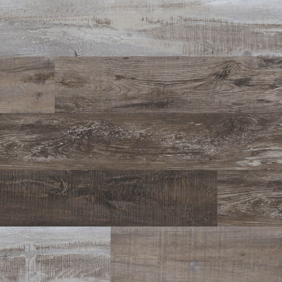 Full view of Prescott Weathered Brina 7x48 low gloss luxury vinyl plank – soft gray-brown tones with a gently weathered wood texture.
