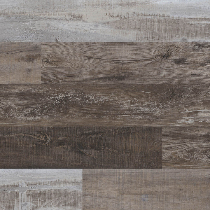 Full view of Prescott Weathered Brina 7x48 low gloss luxury vinyl plank – soft gray-brown tones with a gently weathered wood texture.