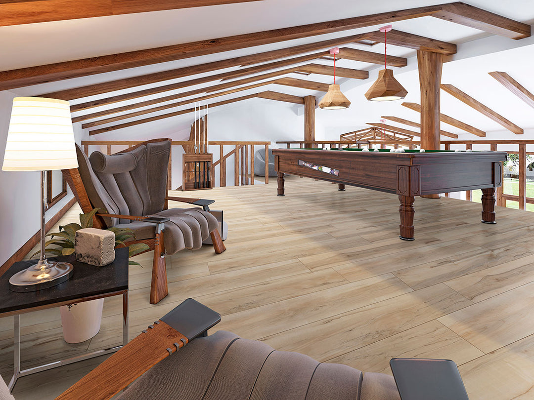 Spacious room featuring Prescott XL Akadia 9X60 Low Gloss Luxury Vinyl Plank flooring.