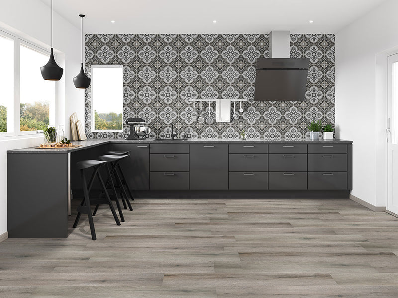 Smithcliffs Avery Ash 7x48 low gloss vinyl flooring shown with soft gray tones and clean wood grain for a smooth, balanced surface finish.