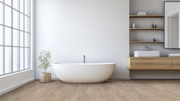 Chic design highlighted by Smithcliffs Driftway 7X48 flooring, bringing earthy sophistication.