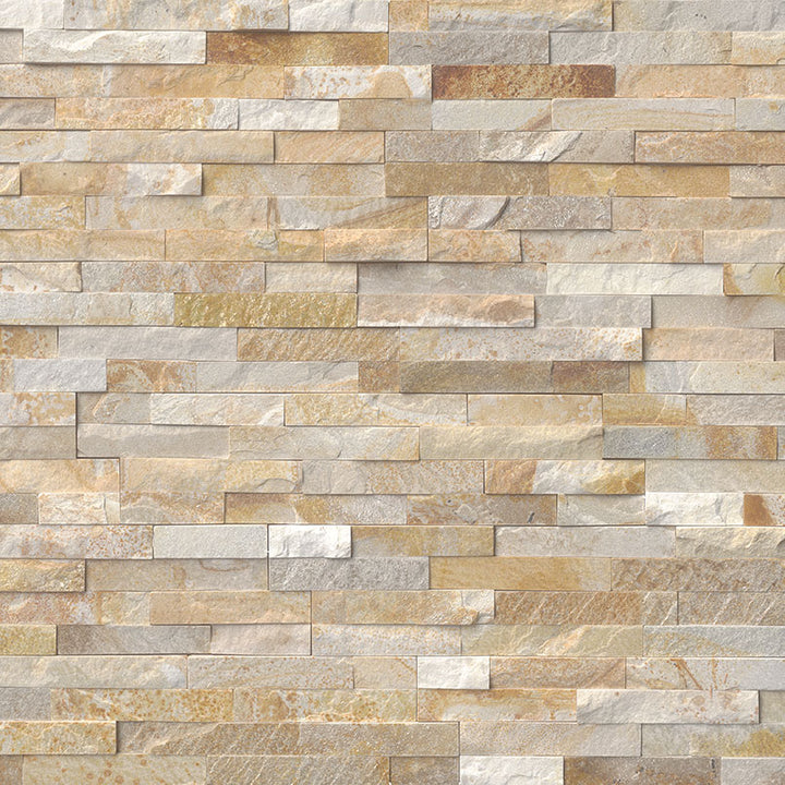 Rockmount Quartzite Stacked Stone Panel 6X24 Sparkling Autumn Splitface