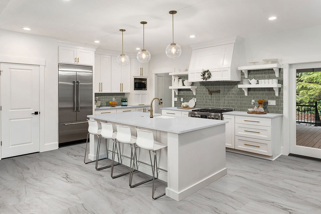 Minimalist environment with Trecento Quarzo Taj 12X24 flooring delivering a quartz-like finish.