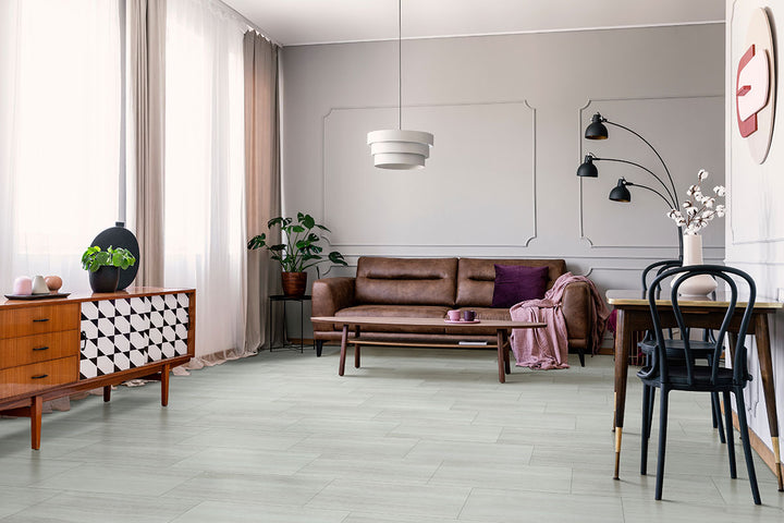 Clean and refined space with Trecento White Ocean 12X24 flooring offering a polished, tranquil look.