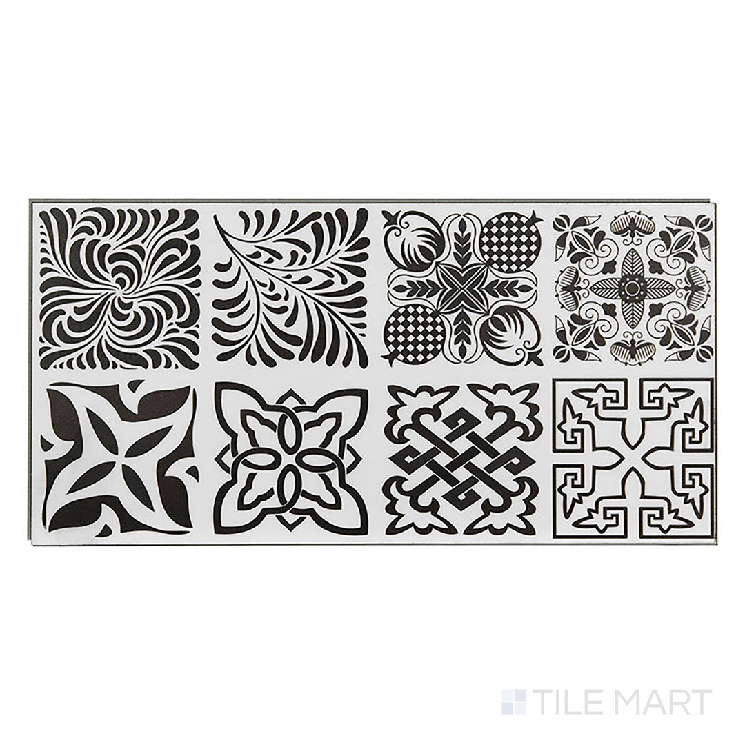 Trecento Windsor Crest 12x24 low gloss vinyl plank, shown from a top-down view, reveals a blended marble look in soft gray-white tones.