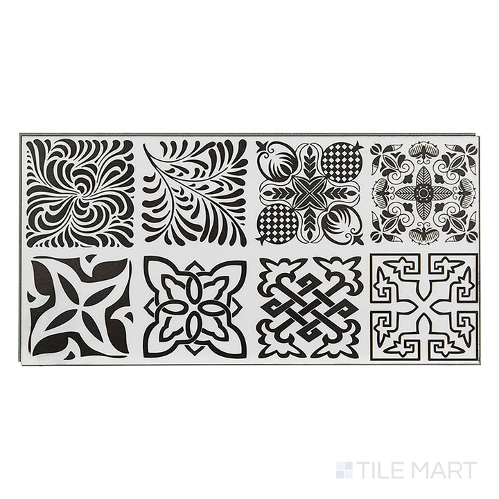 Trecento Windsor Crest 12x24 low gloss vinyl plank, shown from a top-down view, reveals a blended marble look in soft gray-white tones.