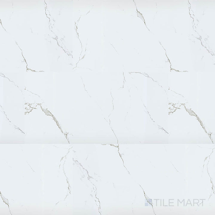Trecento XL Calacatta Serra 18x36 low gloss luxury vinyl plank overview – spacious marble-inspired plank with delicate gray patterning.