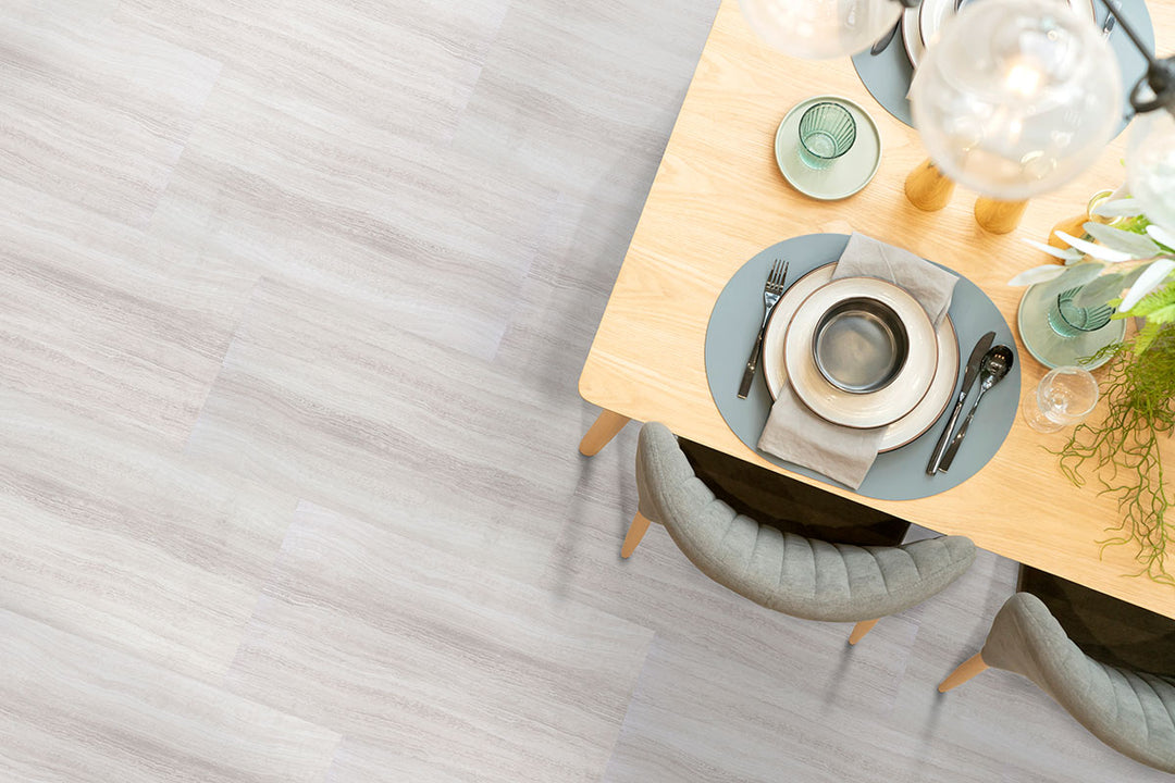 Trecento XL White Ocean 18X36 Low Gloss Luxury Vinyl Plank in a clean, bright room setting.