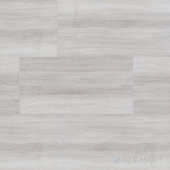Full view of Trecento XL White Ocean 18x36 low gloss luxury vinyl plank – bright, expansive white tile look with smooth marble elegance.