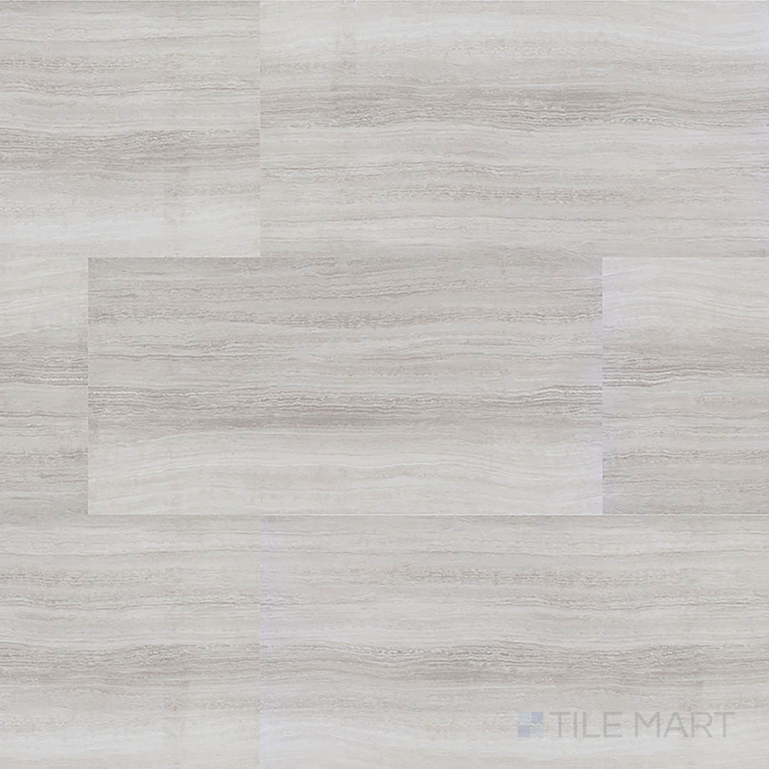 Full view of Trecento XL White Ocean 18x36 low gloss luxury vinyl plank – bright, expansive white tile look with smooth marble elegance.