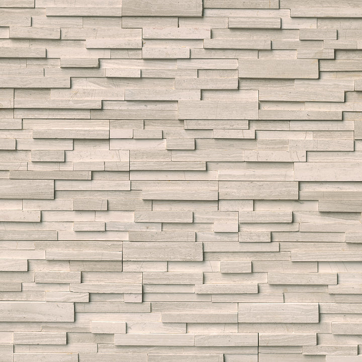 Rockmount Marble Stacked Stone Panel 6X24 White Oak (3D) Honed