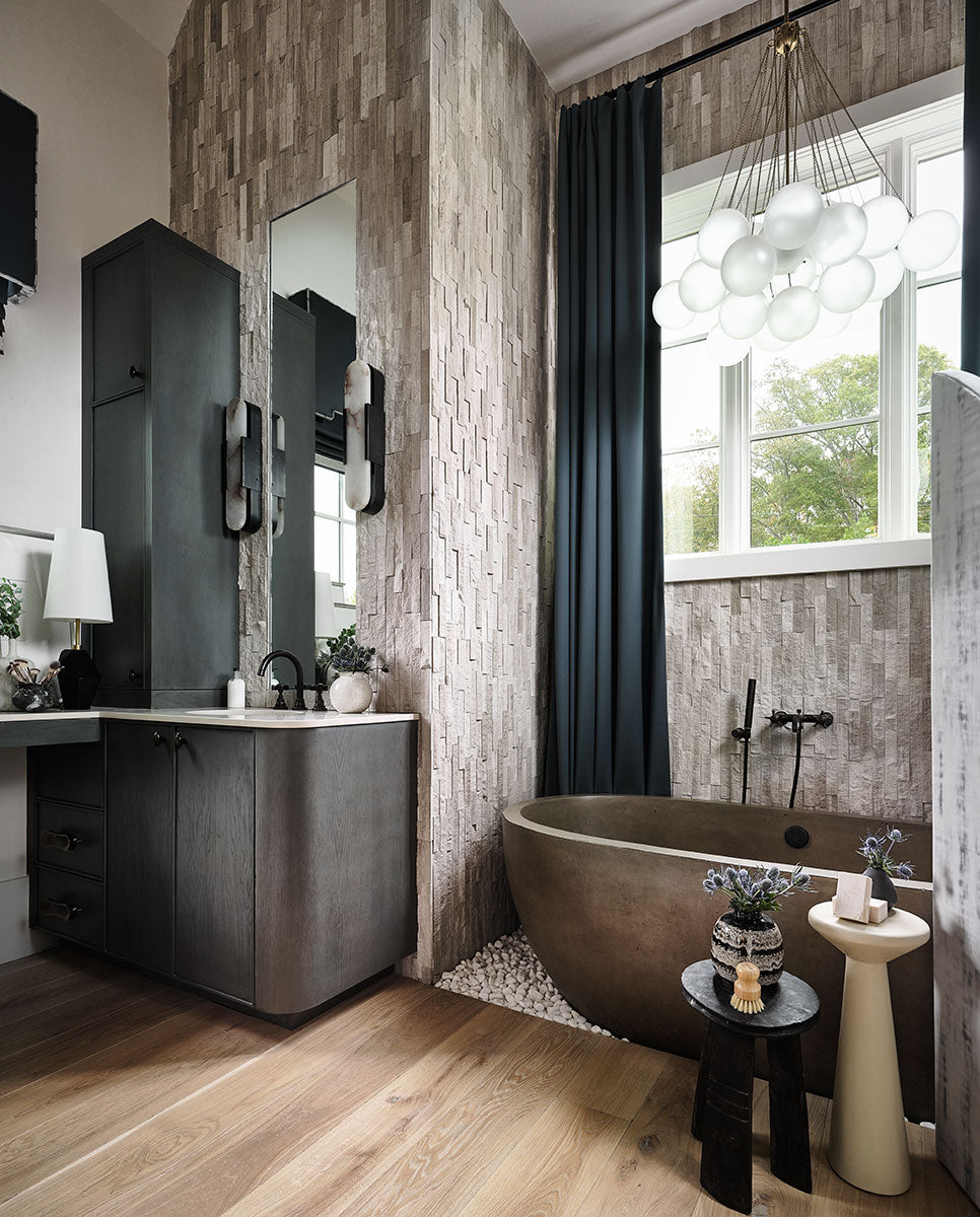 Presenting the stylish aesthetic of WHITE OAK SPLITFACE 6x24 PANEL  MARBLE PANEL with a SPLITFACE finish, complementing the contemporary décor with modern flair.