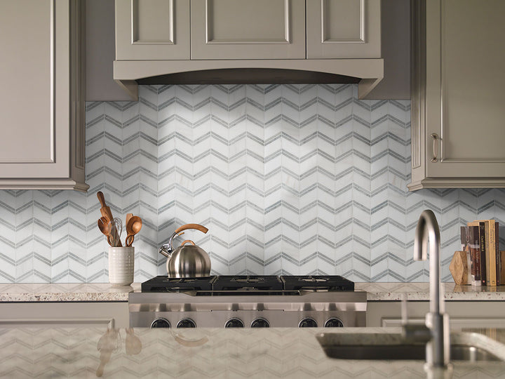 Bianco Dolomite Chevron Polished Mosaic