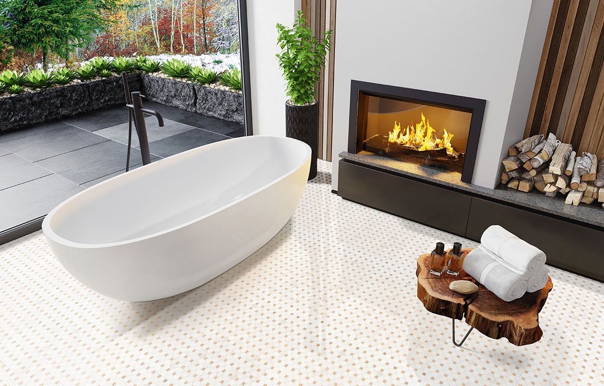 Bianco Dolomite Crema Dotty Polished Marble Mosaic | Tilemart