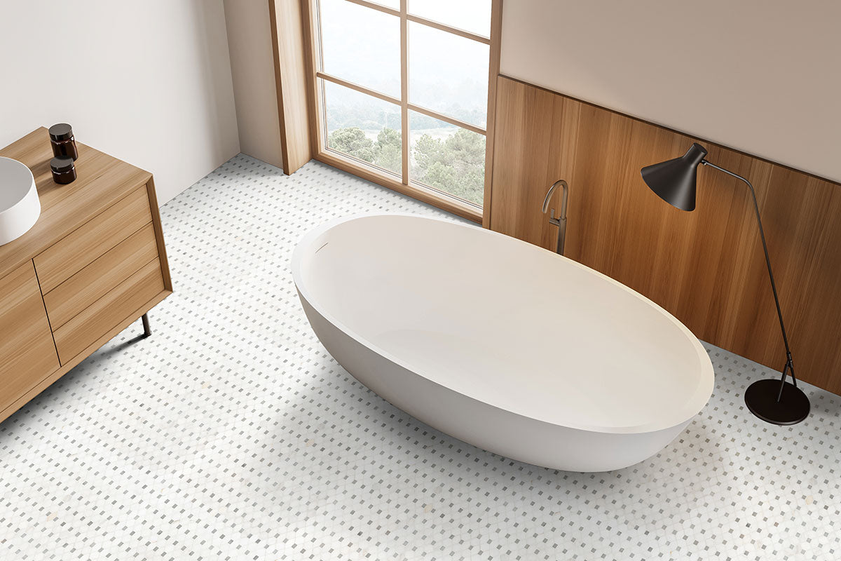 Bianco Dolomite Dotty Polished Marble Mosaic | Tilemart