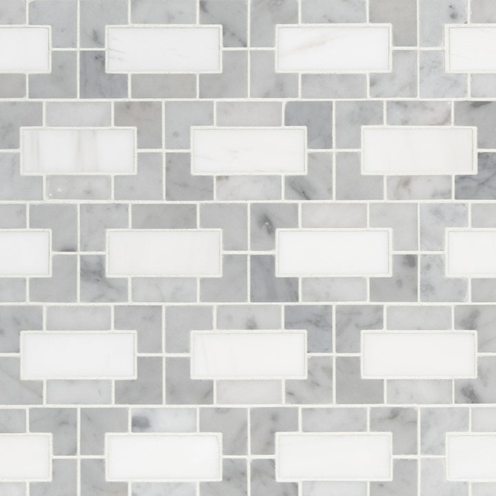 Top-down view of BIANCO DOLOMITE LYNX MOSAIC in MARBLE MOSAIC with a POLISHED finish, presenting the smooth texture and material richness.