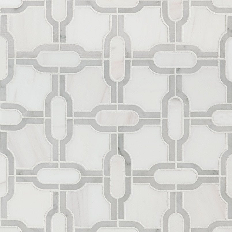 Top-down view of BIANCO GRIDWORK POLISHED in MARBLE MOSAIC with a POLISHED finish, emphasizing its surface details and intricate design.