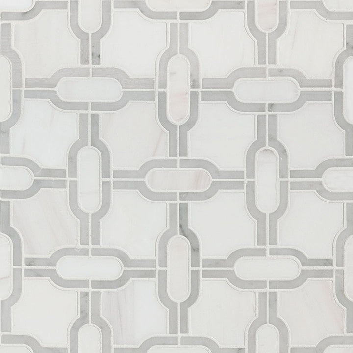 Top-down view of BIANCO GRIDWORK POLISHED in MARBLE MOSAIC with a POLISHED finish, emphasizing its surface details and intricate design.