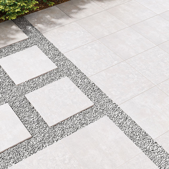 A neutral gray matte paver tile with soft variations in tone provides a sophisticated and natural look, pairing effortlessly with Benton Grey 24x24 paver matte porcelain.