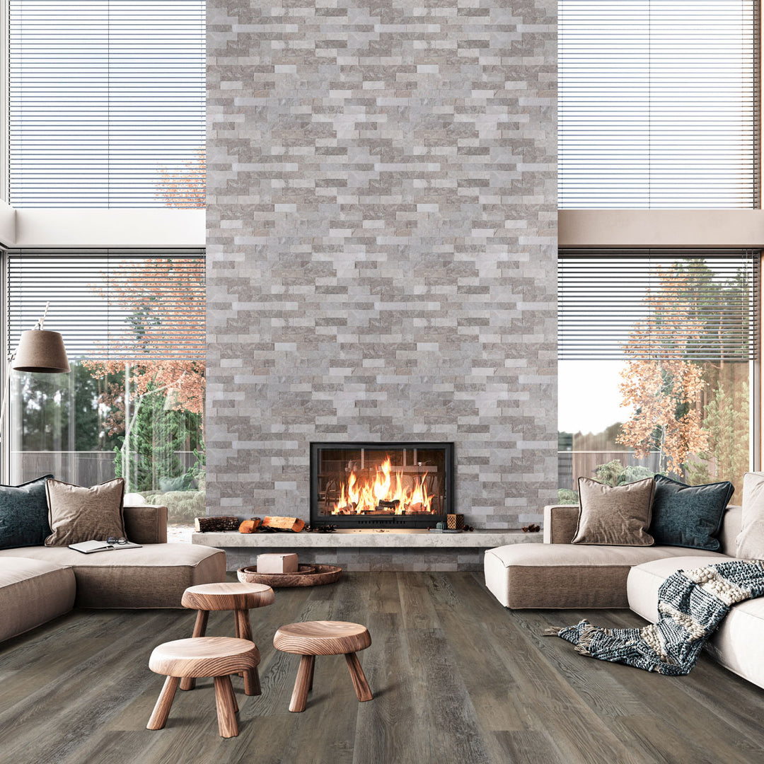 Ashton 2.0 Stableton 7x48 low gloss vinyl flooring with mid-tone wood visuals and realistic texture for an understated modern look.