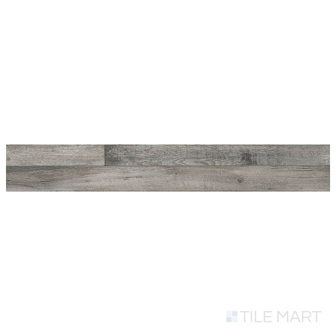 Top-down image of Cyrus 2.0 Mezcla 7x48 low gloss vinyl plank displays a bold wood-tone mix in a distinctive, rustic layout.