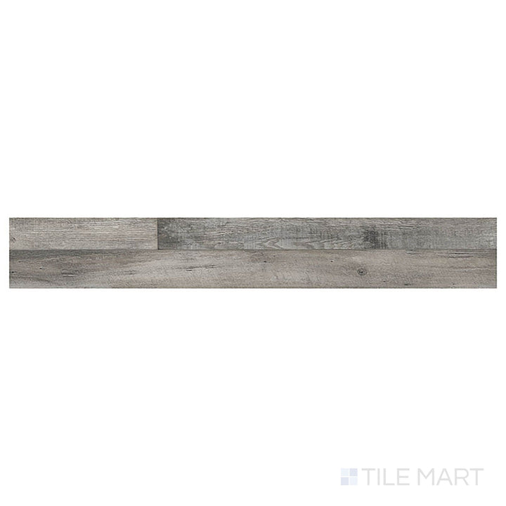 Top-down image of Cyrus 2.0 Mezcla 7x48 low gloss vinyl plank displays a bold wood-tone mix in a distinctive, rustic layout.