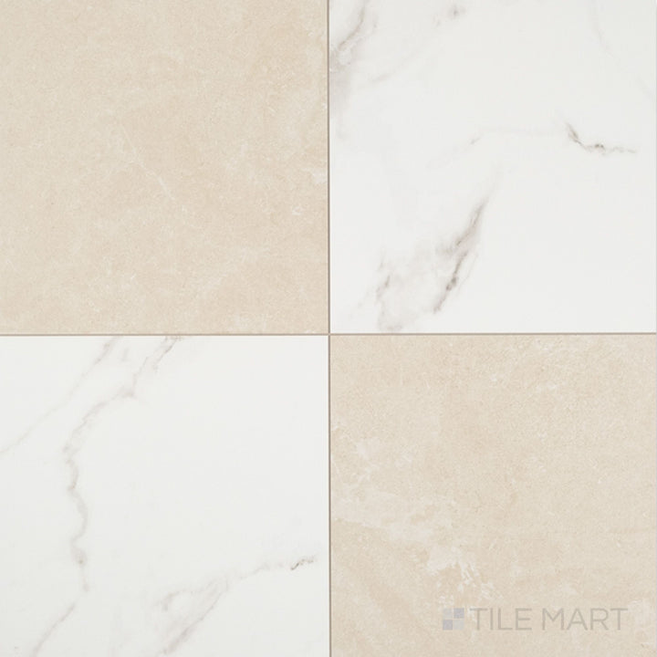 Casa Duet 24X24 Matte Porcelain Checkered Tile in Calacatta And Crema