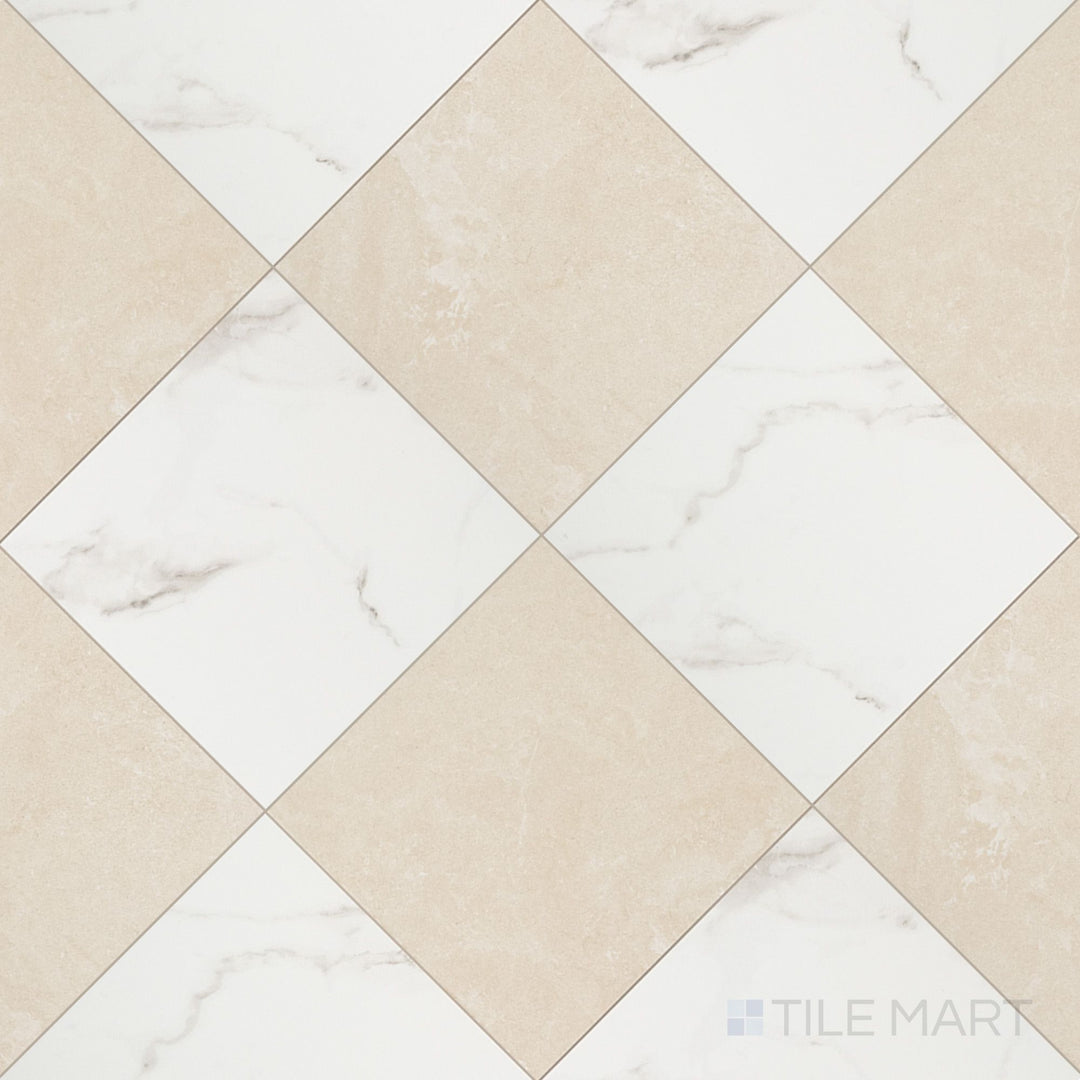 Casa Duet 24X24 Matte Porcelain Checkered Tile in Calacatta And Crema