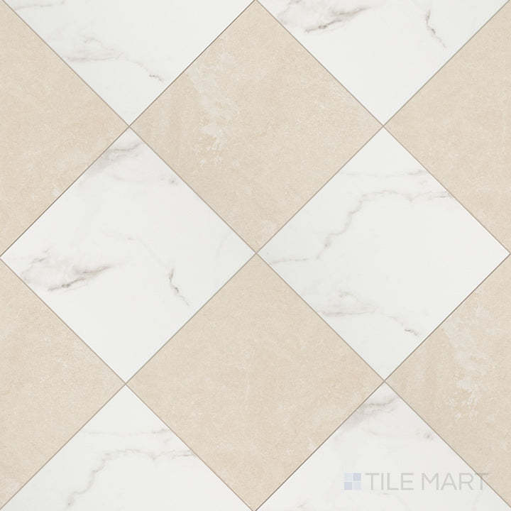 Casa Duet 24X24 Matte Porcelain Checkered Tile in Calacatta And Crema