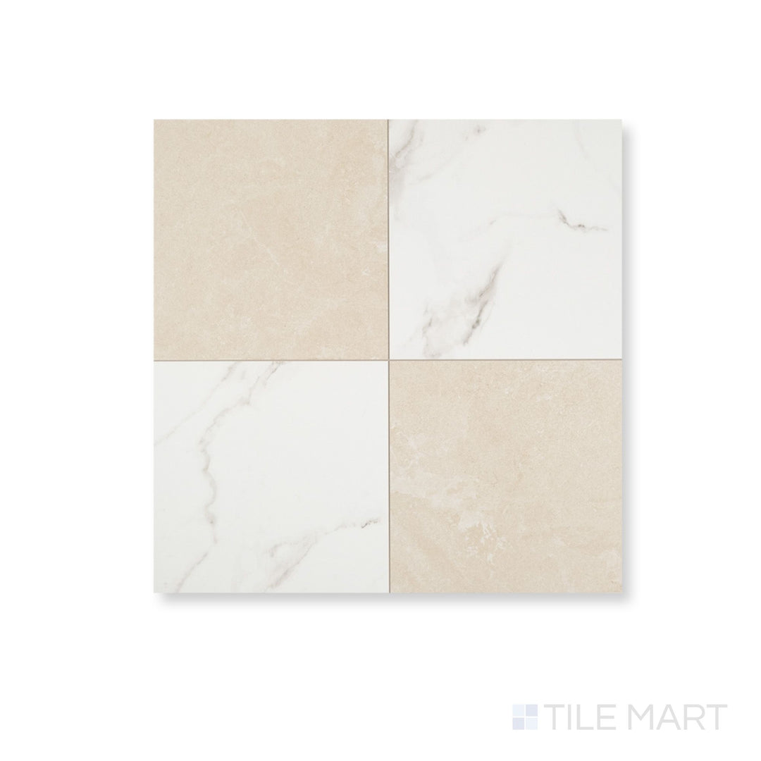 Casa Duet 24X24 Matte Porcelain Checkered Tile in Calacatta And Crema