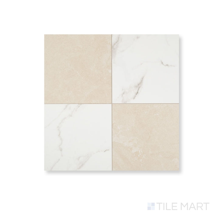 Casa Duet 24X24 Matte Porcelain Checkered Tile in Calacatta And Crema