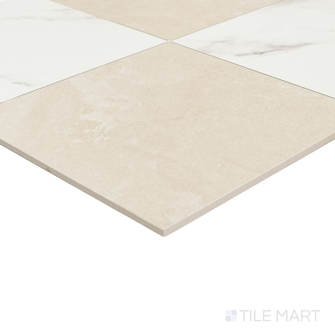 Casa Duet 24X24 Matte Porcelain Checkered Tile in Calacatta And Crema