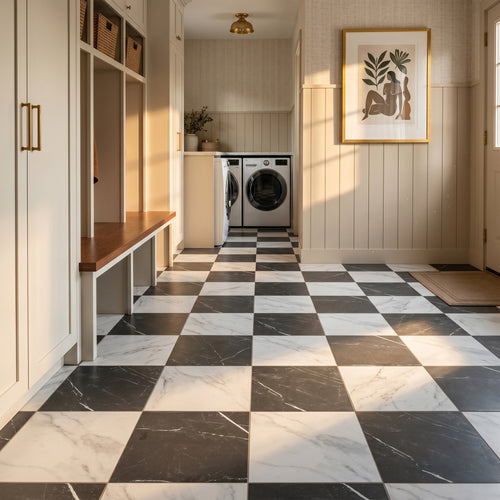 Casa Duet 24X24 Checkerboard Matte Porcelain Pre-Scored Tile in Calacatta And Marquina