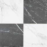 Casa Duet 24X24 Checkerboard Matte Porcelain Pre-Scored Tile in Calacatta And Marquina