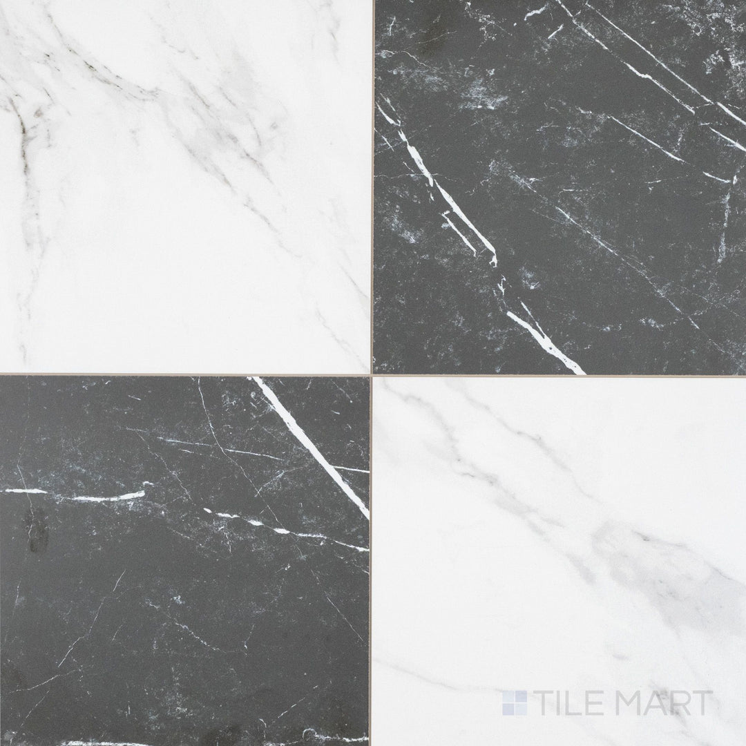 Casa Duet 24X24 Matte Porcelain Checkered Tile in Calacatta And Marquina