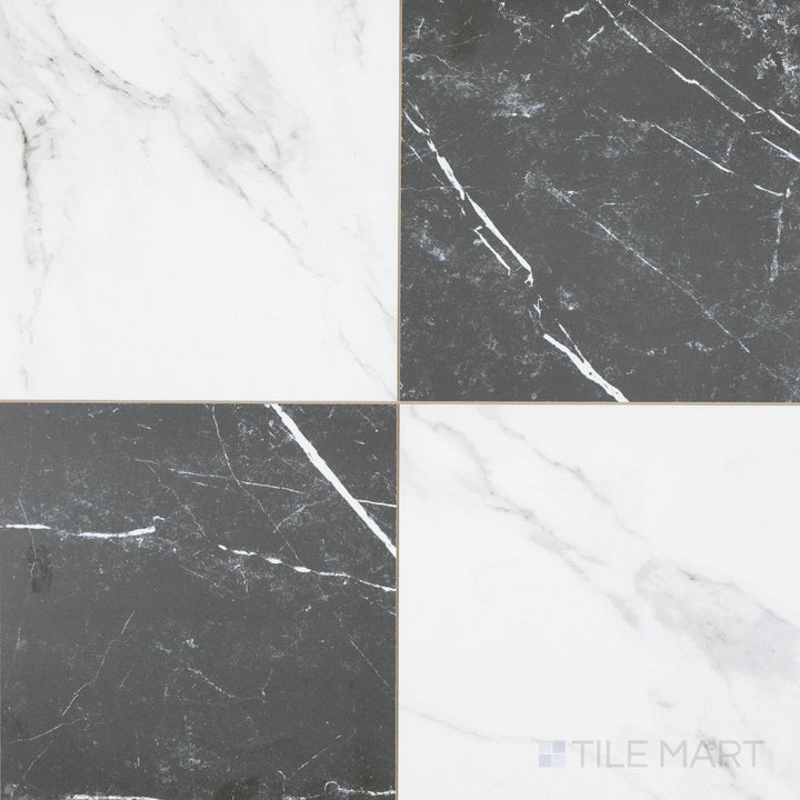 Casa Duet 24X24 Matte Porcelain Checkered Tile in Calacatta And Marquina