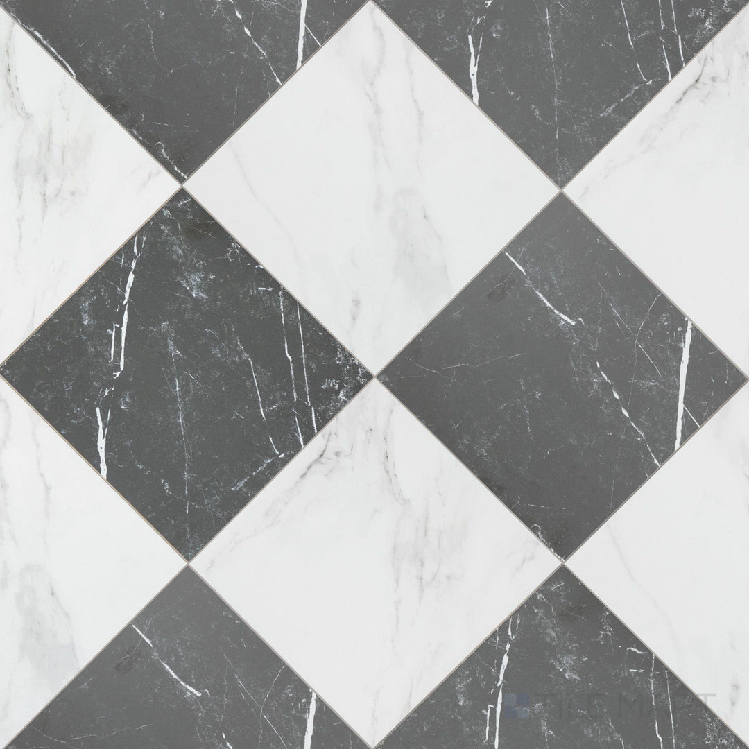 Casa Duet 24X24 Matte Porcelain Checkered Tile in Calacatta And Marquina
