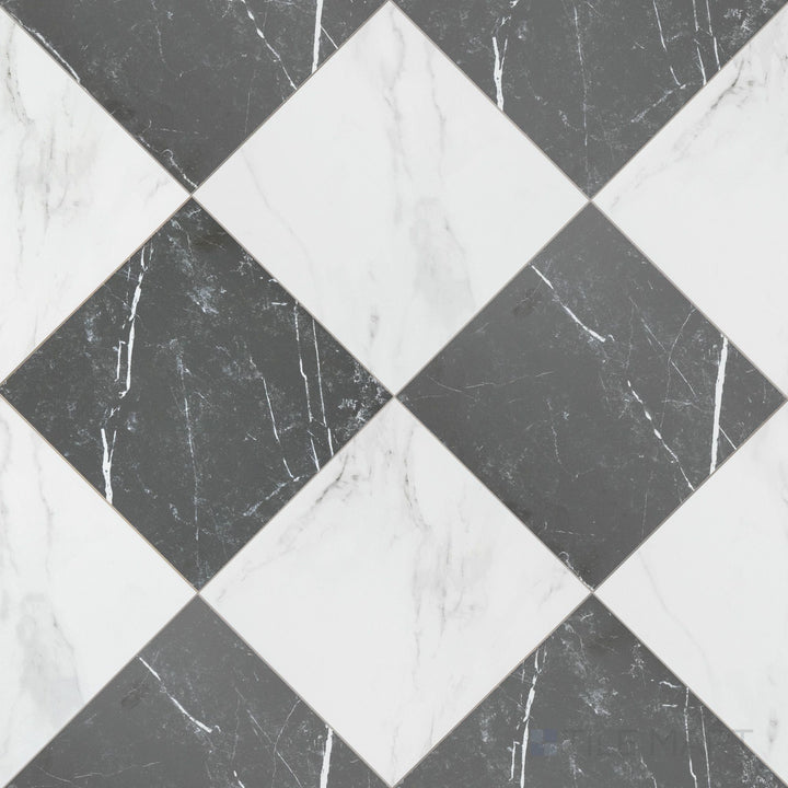 Casa Duet 24X24 Matte Porcelain Checkered Tile in Calacatta And Marquina