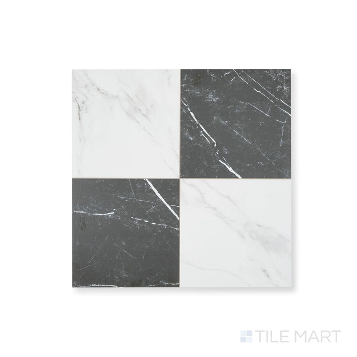 Casa Duet 24X24 Matte Porcelain Checkered Tile in Calacatta And Marquina