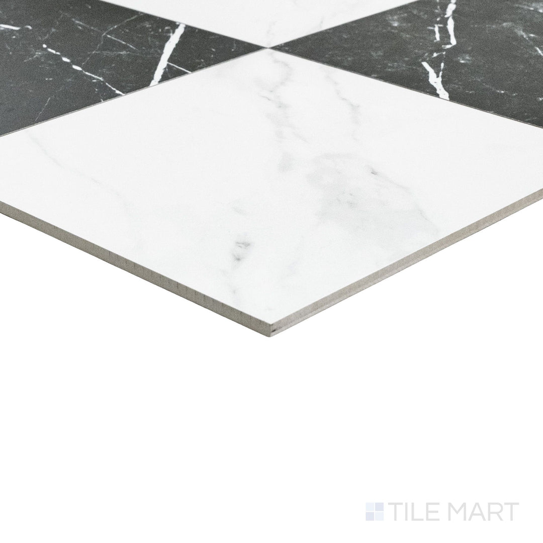 Casa Duet 24X24 Matte Porcelain Checkered Tile in Calacatta And Marquina
