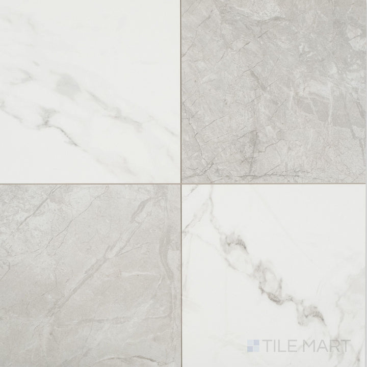 Casa Duet 24X24 Matte Porcelain Checkered Tile in Calacatta And Grigio