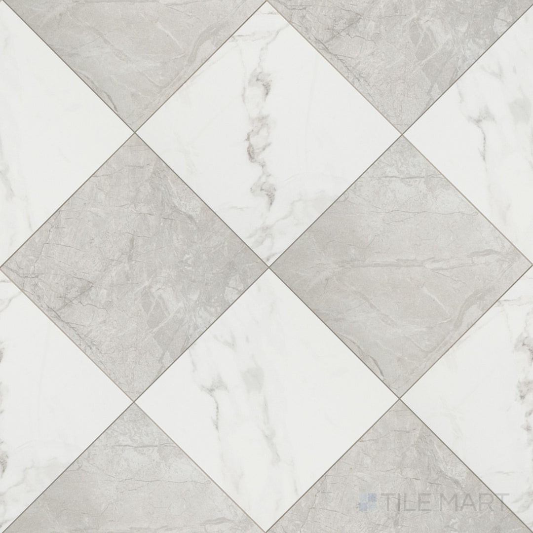 Casa Duet 24X24 Matte Porcelain Checkered Tile in Calacatta And Grigio