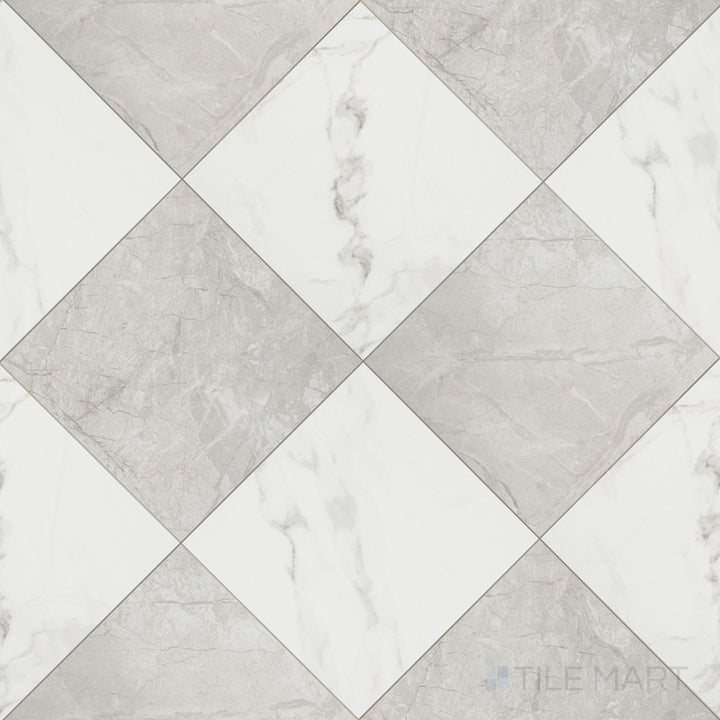 Casa Duet 24X24 Matte Porcelain Checkered Tile in Calacatta And Grigio