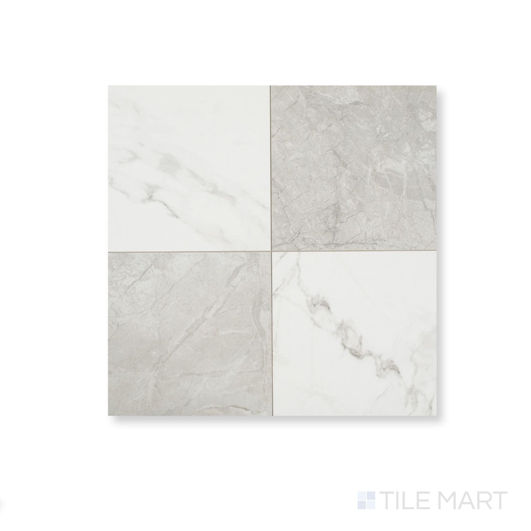 Casa Duet 24X24 Matte Porcelain Checkered Tile in Calacatta And Grigio
