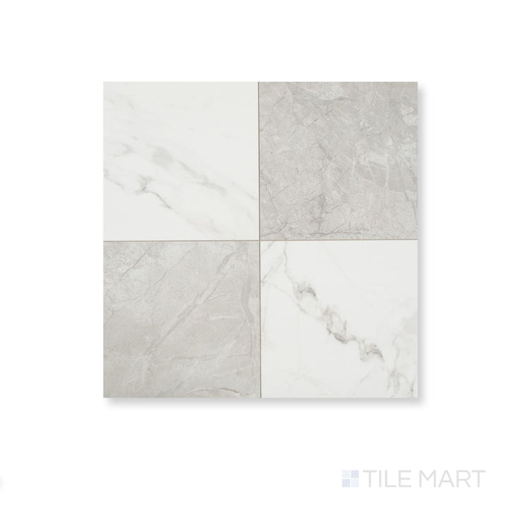 Casa Duet 24X24 Matte Porcelain Checkered Tile in Calacatta And Grigio