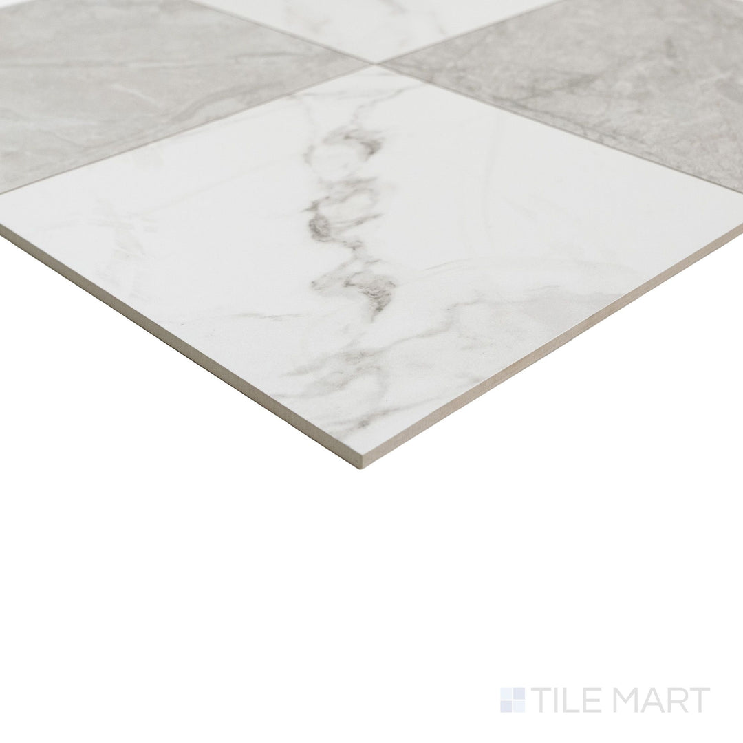 Casa Duet 24X24 Matte Porcelain Checkered Tile in Calacatta And Grigio