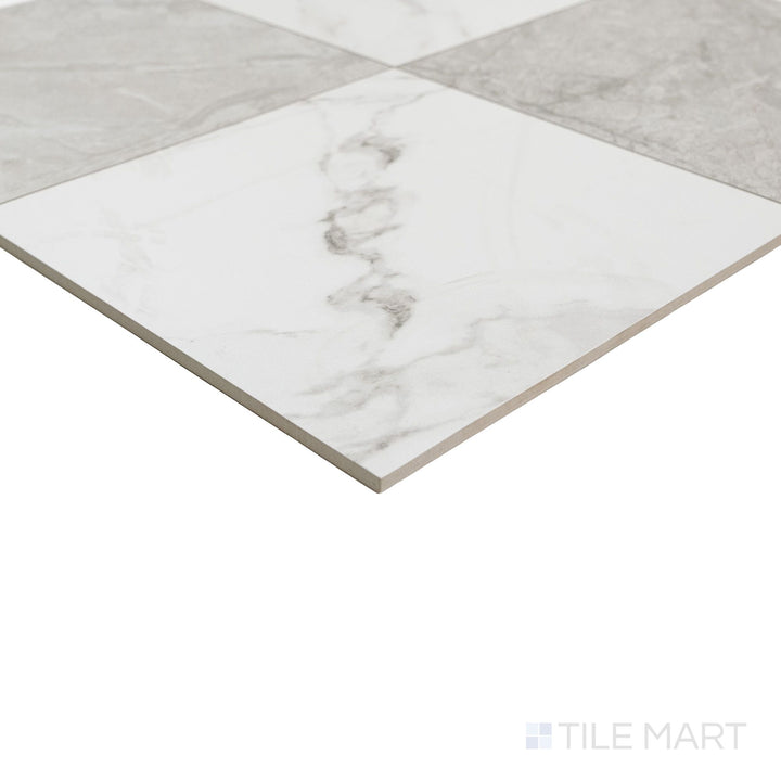 Casa Duet 24X24 Matte Porcelain Checkered Tile in Calacatta And Grigio
