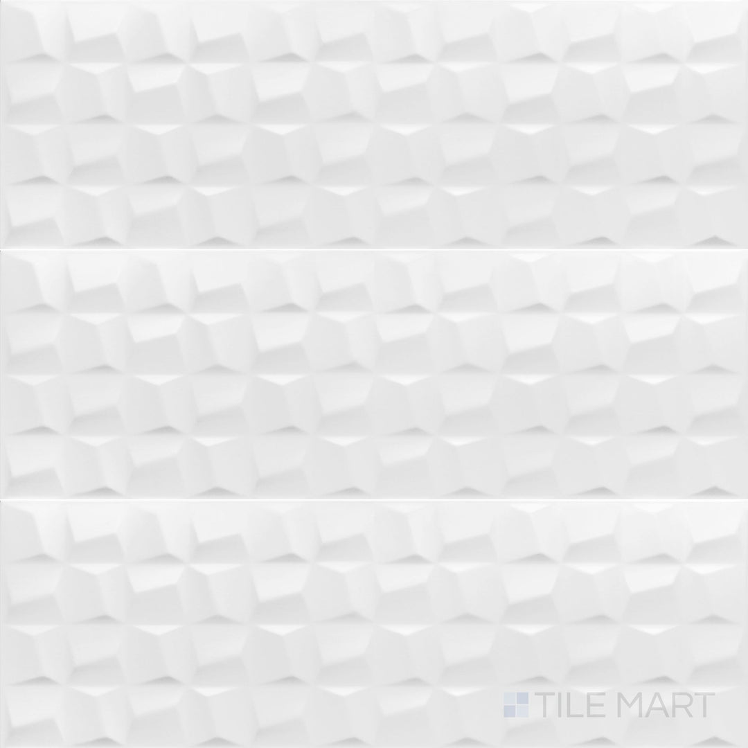 Overview of Nuvo Sculptura 12x36 Satin Ceramic Tile showing the full rectangular format with subtle sculpted texture and a smooth satin finish.