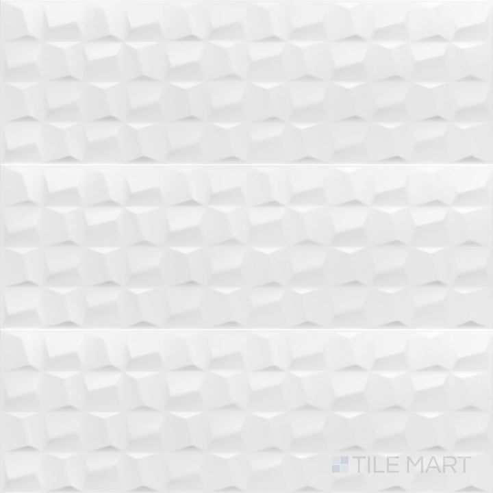 Overview of Nuvo Sculptura 12x36 Satin Ceramic Tile showing the full rectangular format with subtle sculpted texture and a smooth satin finish.